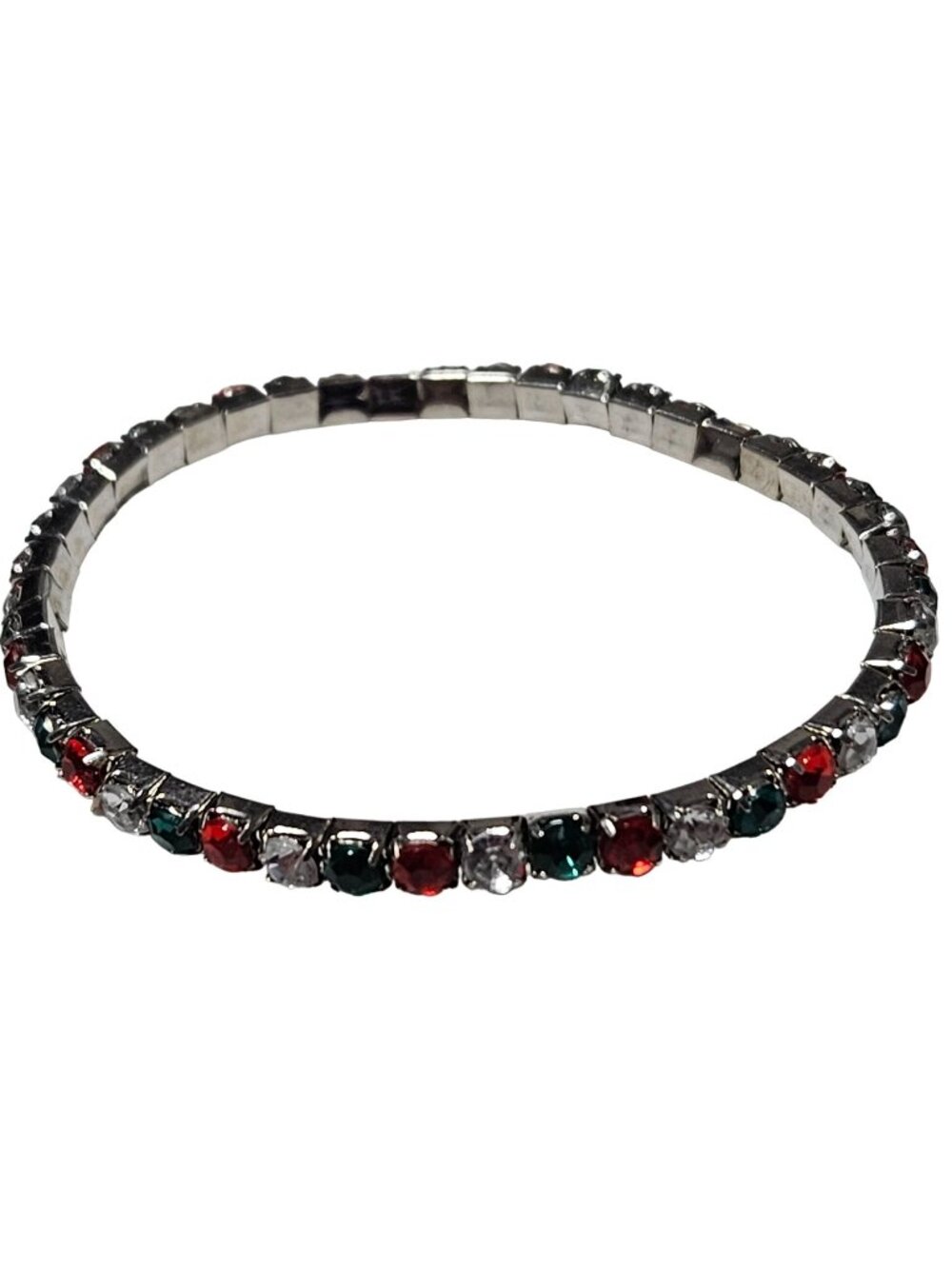 Holiday Rhinestone Tennis Bracelet Red Green Christmas Stretch Fashion Jewelry